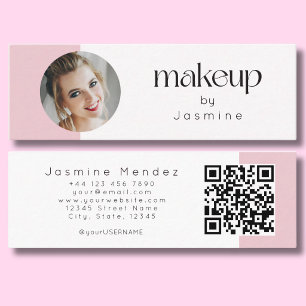 Slim Pink White Beauty Professional MUA Foto Qr Mini Visitenkarte