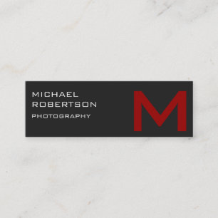 Slim Red Gray Monogram Fotograf Business Card Mini Visitenkarte