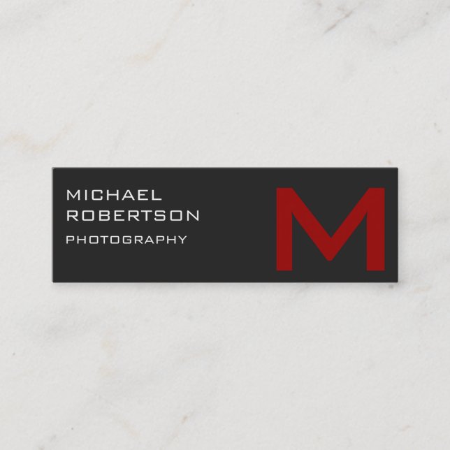 Slim Red Gray Monogram Fotograf Business Card Mini Visitenkarte (Vorderseite)