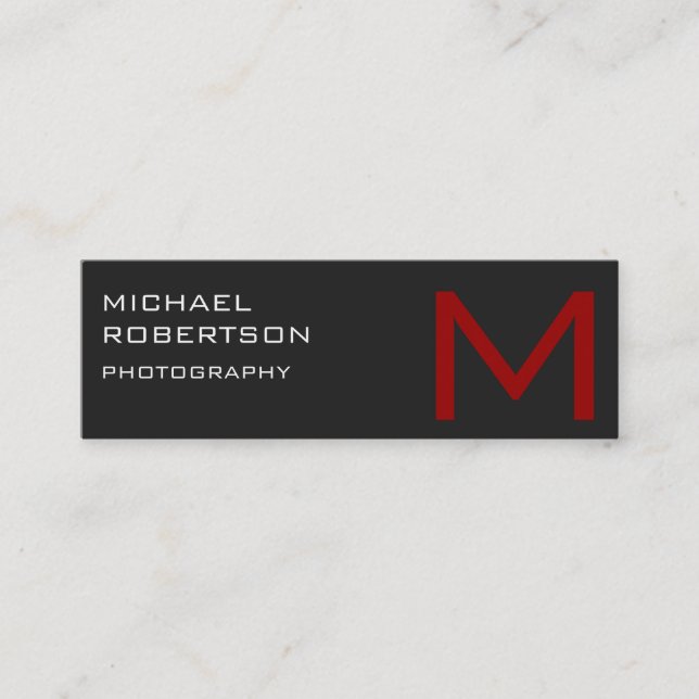 Slim Red Gray Monogram Fotograf Business Card Mini Visitenkarte (Vorderseite)
