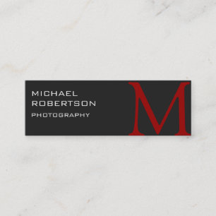 Slim Red Gray Monogram Fotograf Business Card Mini Visitenkarte