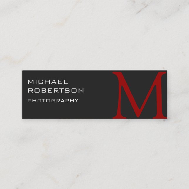 Slim Red Gray Monogram Fotograf Business Card Mini Visitenkarte (Vorderseite)