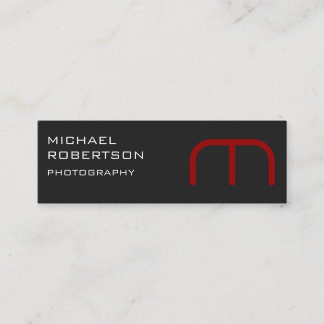 Slim Red Gray Monogram Fotograf Business Card Mini Visitenkarte (Vorderseite)