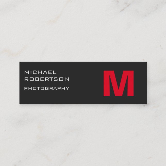 Slim Red Gray Monogram Fotograf Business Card Mini Visitenkarte (Vorderseite)