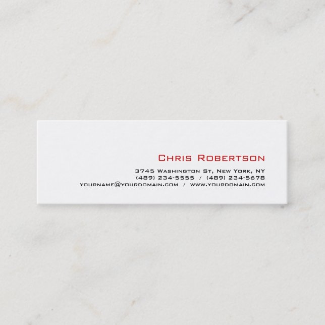 Slim Skinny Mini Size Grau White Business Card Visitenkarte (Vorderseite)