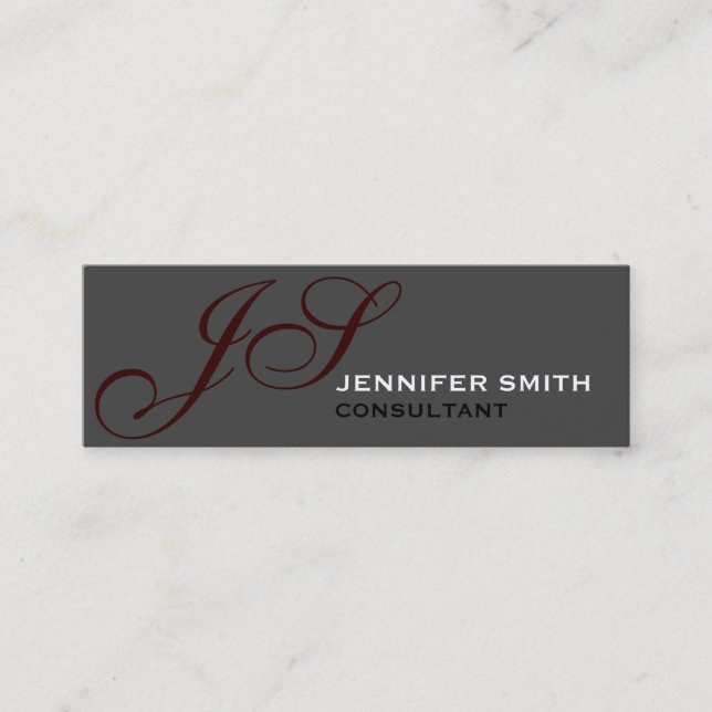 Slim Skinny Monogram Consultant Gray Business Card Mini Visitenkarte (Vorderseite)