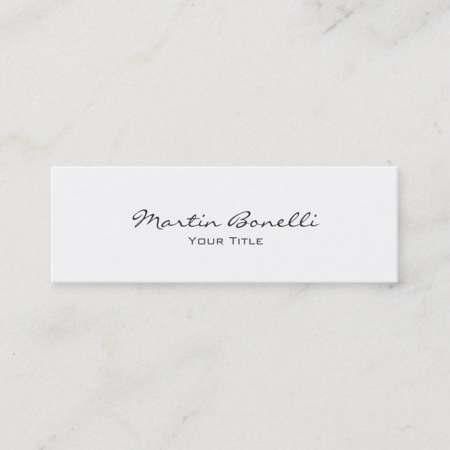 Slim Skinny White Simple Modern Business Card Mini Visitenkarte (Vorderseite)