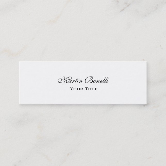 Slim Unique Calligraphy White Trendy Business Card Mini Visitenkarte (Vorderseite)