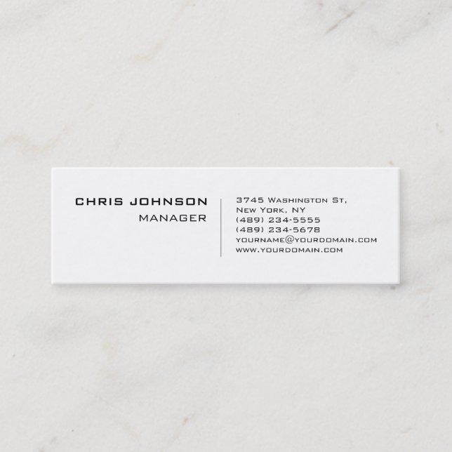 Slim White Charming Manager Business Card Mini Visitenkarte (Vorderseite)