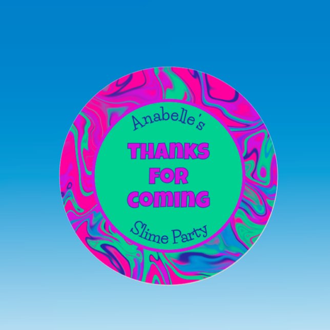 Slime Birthday Party farbenfroh Cool Pink Vielen D Runder Aufkleber (Customize party favor thank you gift sticker. Cool colorful pink purple slime party sticker.)