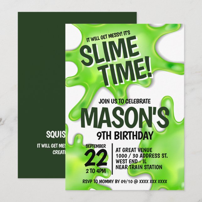 Slime Party Birthday Einladung (Vorne/Hinten)