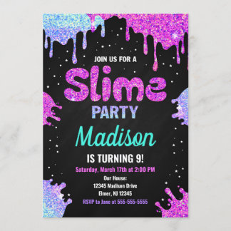 Slime Party Geburtstag Einladung Glitzer