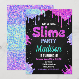Slime Party Geburtstag Einladung Glitzer