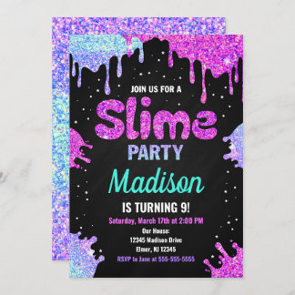 Slime Party Geburtstag Einladung Glitzer