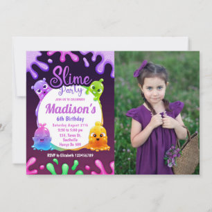 Slime Party Girl Birthday Colorful Toy Foto Einladung