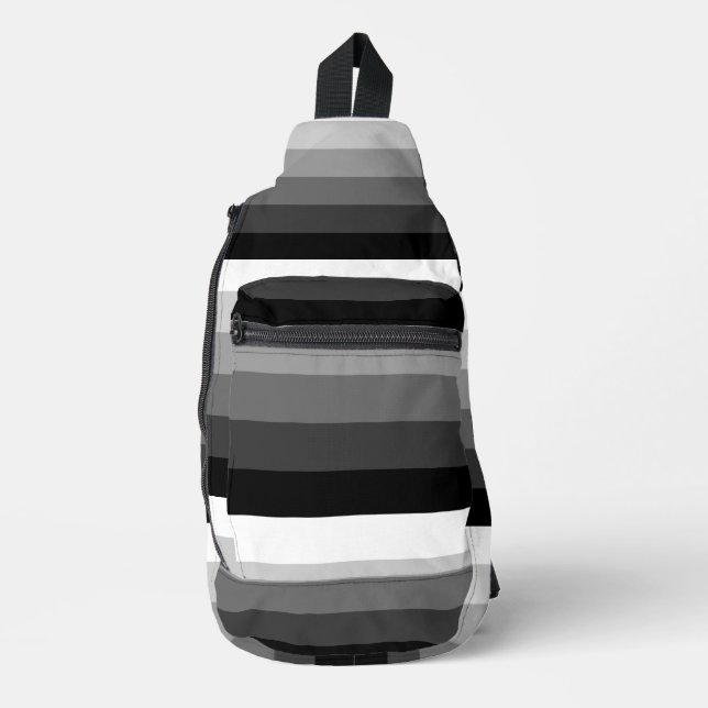 Sling Bag - Black White Grey Stripes (Vorderseite)