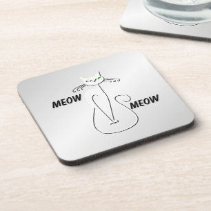 Slinky Black Cat Meow Meow Grüne Augen auf Silber Getränkeuntersetzer