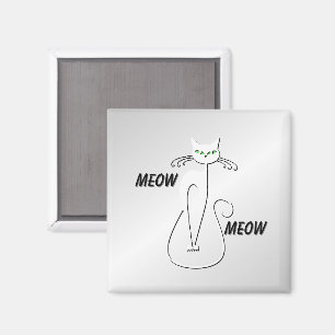 Slinky Black Cat Meow Meow Grüne Augen auf Silber Magnet