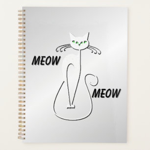 Slinky Black Cat Meow Meow Grüne Augen auf Silber Planer