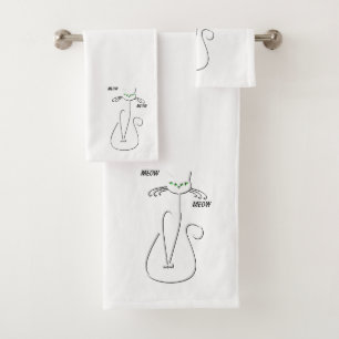 Slinky Black Cat Meow Meow Meow Custom Text Green Badhandtuch Set