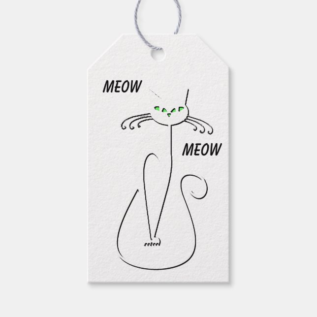 Slinky Black Cat Meow Meow Meow Custom Text Green  Geschenkanhänger (Vorderseite)