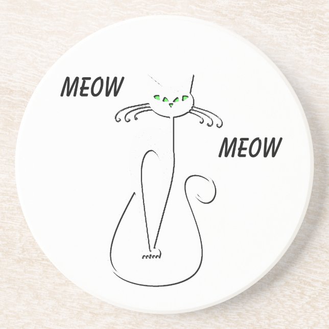 Slinky Black Cat Meow Meow Meow Custom Text Green  Getränkeuntersetzer (Vorne)