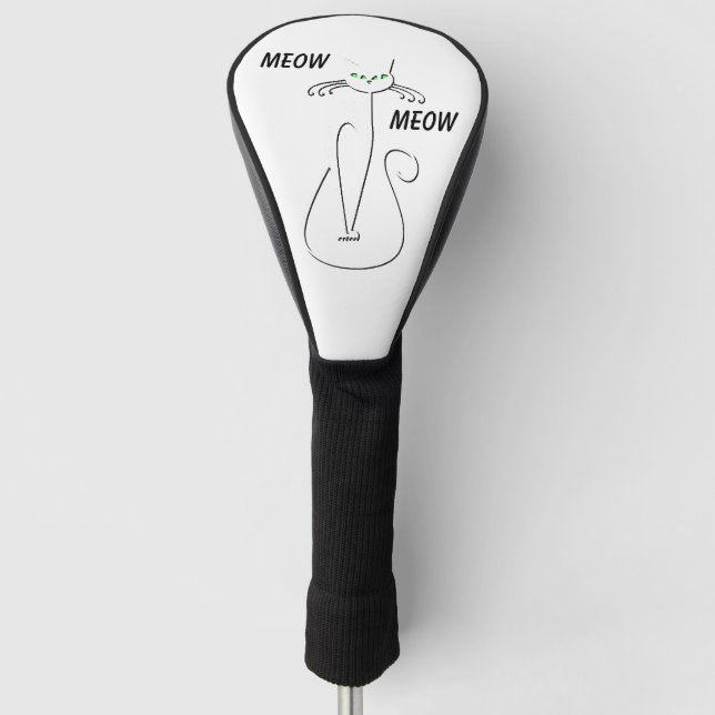 Slinky Black Cat Meow Meow Meow Custom Text Green  Golf Headcover (Vorderseite)