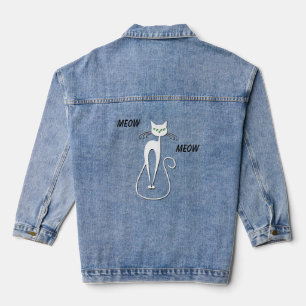 Slinky Black Cat Meow Meow Meow Custom Text Green Jeansjacke