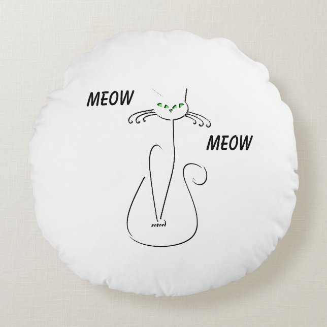 Slinky Black Cat Meow Meow Meow Custom Text Green  Rundes Kissen (Vorderseite)