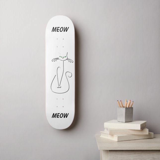 Slinky Black Cat Meow Meow Meow Custom Text Green  Skateboard (Wandkunst)