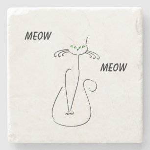 Slinky Black Cat Meow Meow Meow Custom Text Green  Steinuntersetzer