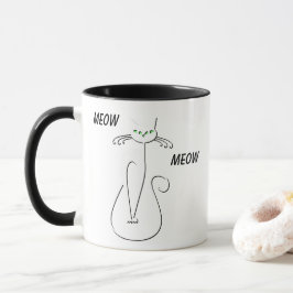 Slinky Black Cat Meow Meow Meow Custom Text Green  Tasse