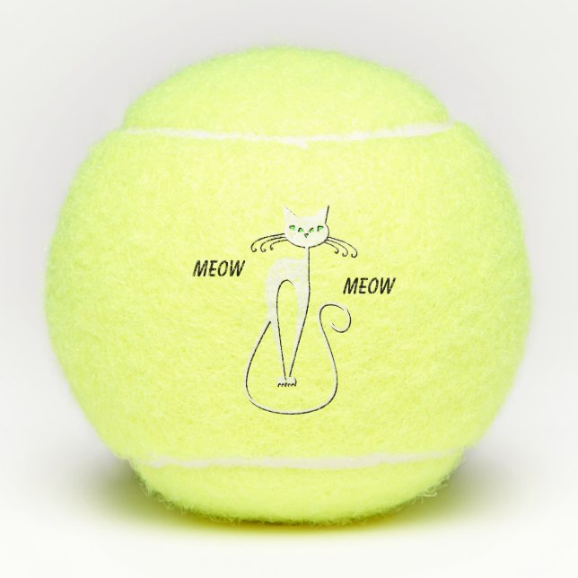 Slinky Black Cat Meow Meow Meow Custom Text Green  Tennisbälle (Vorderseite)
