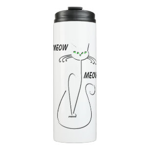 Slinky Black Cat Meow Meow Meow Custom Text Green Thermosbecher