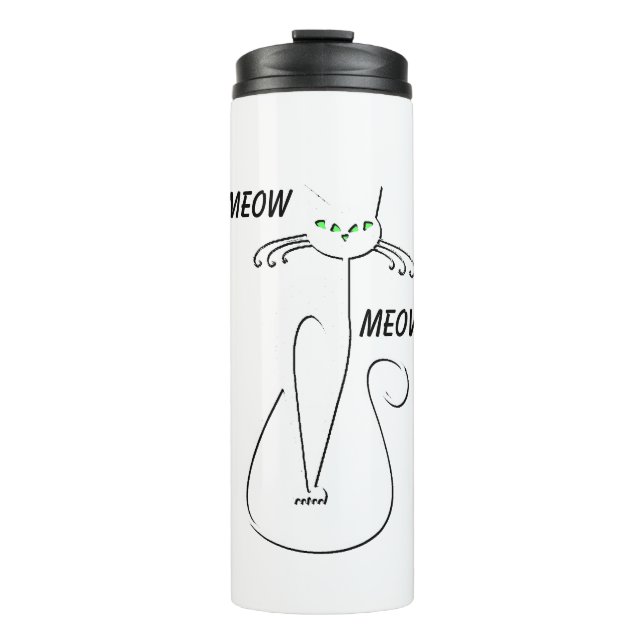 Slinky Black Cat Meow Meow Meow Custom Text Green  Thermosbecher (Vorderseite)