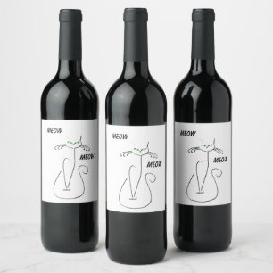 Slinky Black Cat Meow Meow Meow Custom Text Green Weinetikett