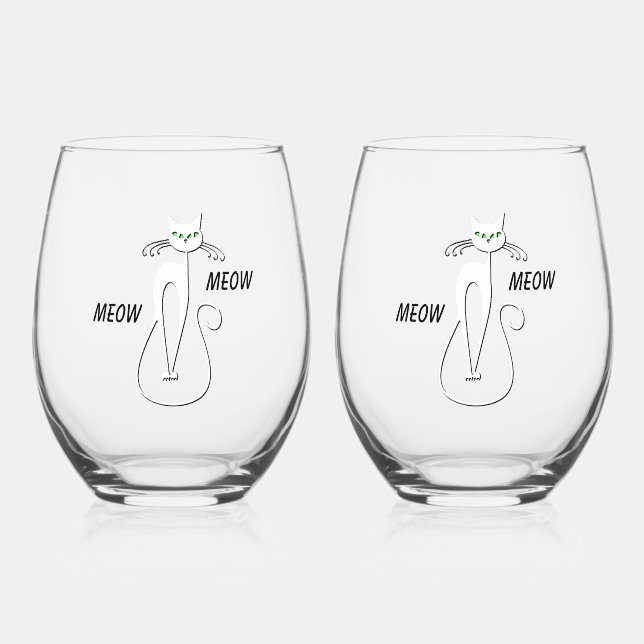 Slinky Black Cat Meow Meow Meow Custom Text Green  Weinglas Ohne Stiel (Vorderseite)