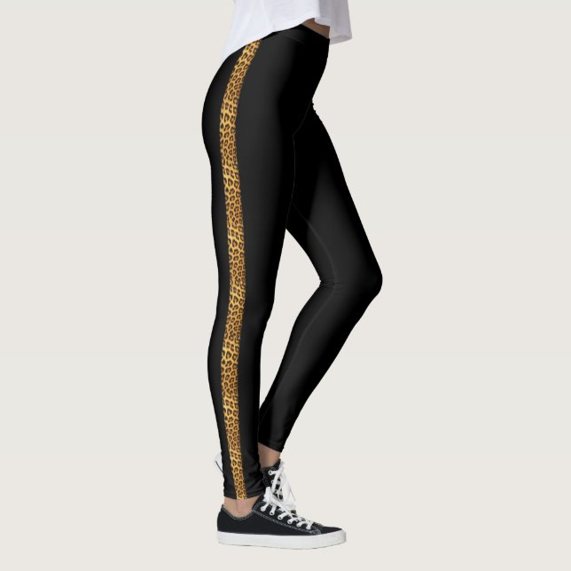 Slinky Leopard Fur Trendy Side Strip auf schwarz Leggings (Rechts)