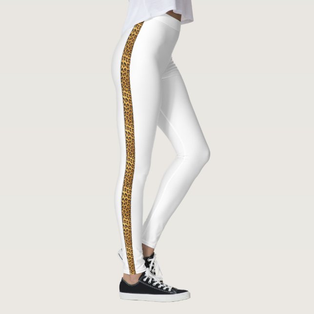 Slinky Leopard Fur Trendy Side Strip auf Weiß Leggings (Rechts)