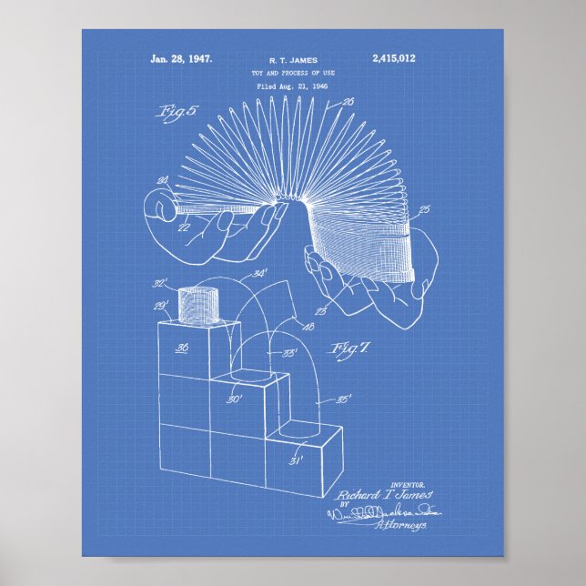 Slinky Toy 1946 Patentart - Blueprint Poster (Vorne)