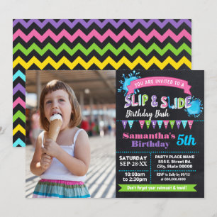 Slip and slide Geburtstagsbash Pink Chalkboard Fot Einladung