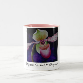 Slipper Orchid P. Chiquita Wasserfarbene Kunst, Di Zweifarbige Tasse