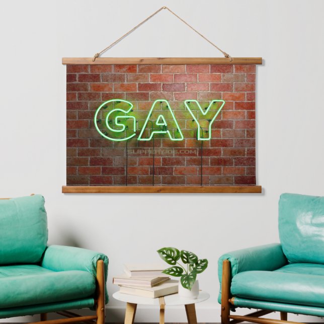 SlipperyJoe beleuchtet Gay Neon-Zeichen hell leben Wandteppich Mit Holzrahmen (Wohnzimmer)