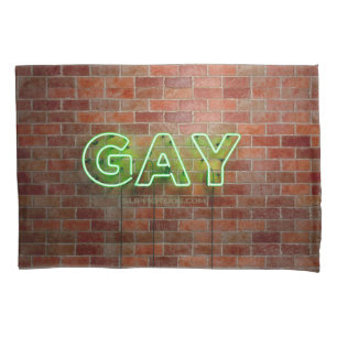 SlipperyJoe beleuchtetes schwules Neon-Schild hell Kissenbezug