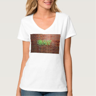 SlipperyJoe beleuchtetes schwules Neon-Schild hell T-Shirt