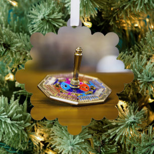 SlipperyJoe Chanukka-Dreidel-Geschenk achteckiger  Ornament Karte