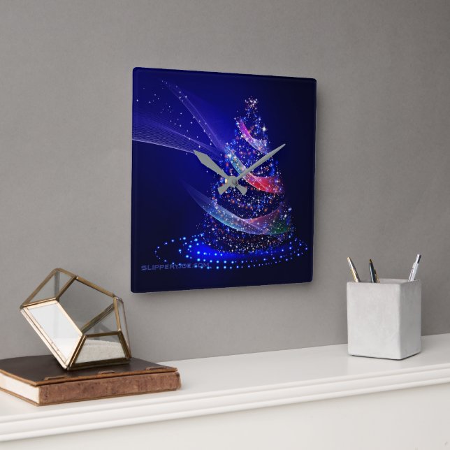 SlipperyJoe digital gerenderte Weihnachtsbaumbeau Quadratische Wanduhr (Büro)