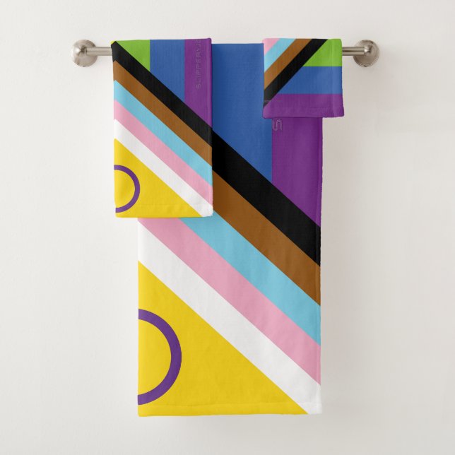 SlipperyJoe Intersex Progress Flag Regenbogen Badhandtuch Set (Insitu)