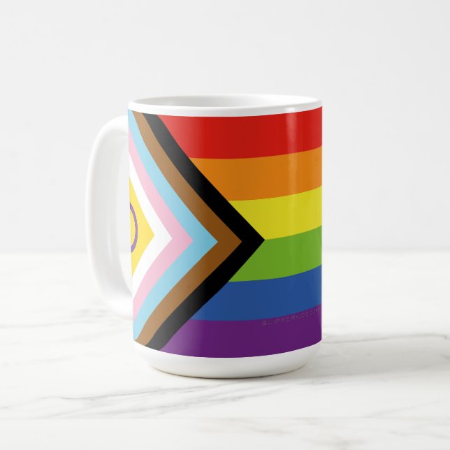 SlipperyJoe Intersex Progress Flag Regenbogen Kaffeetasse (Vorderseite Links)