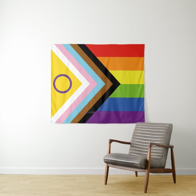 SlipperyJoe Intersex Progress Flag Regenbogen Wandteppich (Beispiel (Horizontal))